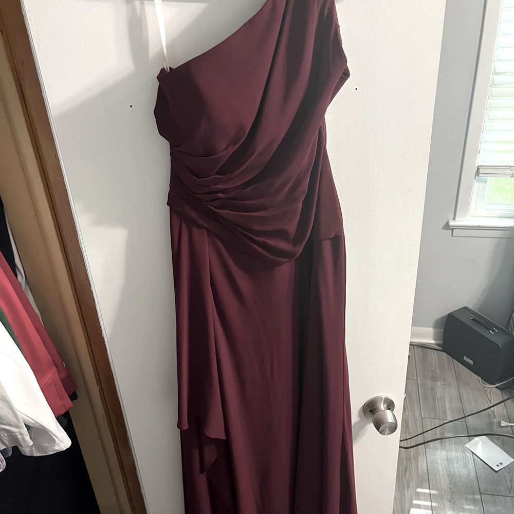 David’s Bridal One Shoulder Georgette Cascade Bridesmaid Dress